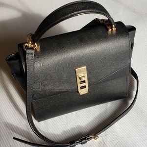 Henri Bendel Black Satchel with Gold Accents